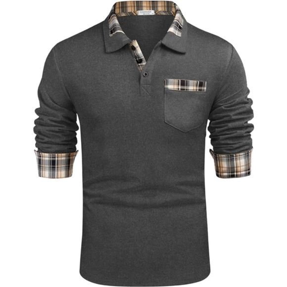 Pocketed Plaid Collared Neck Long Sleeve Shirt main image 1